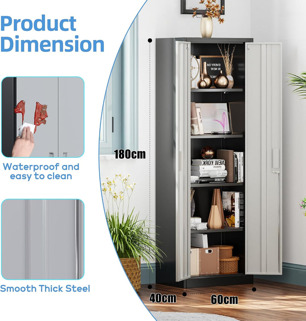 Aobabo 24" W Metal Storage Cabinet with Locking Doors and Adjustable Shelves,Black Gray