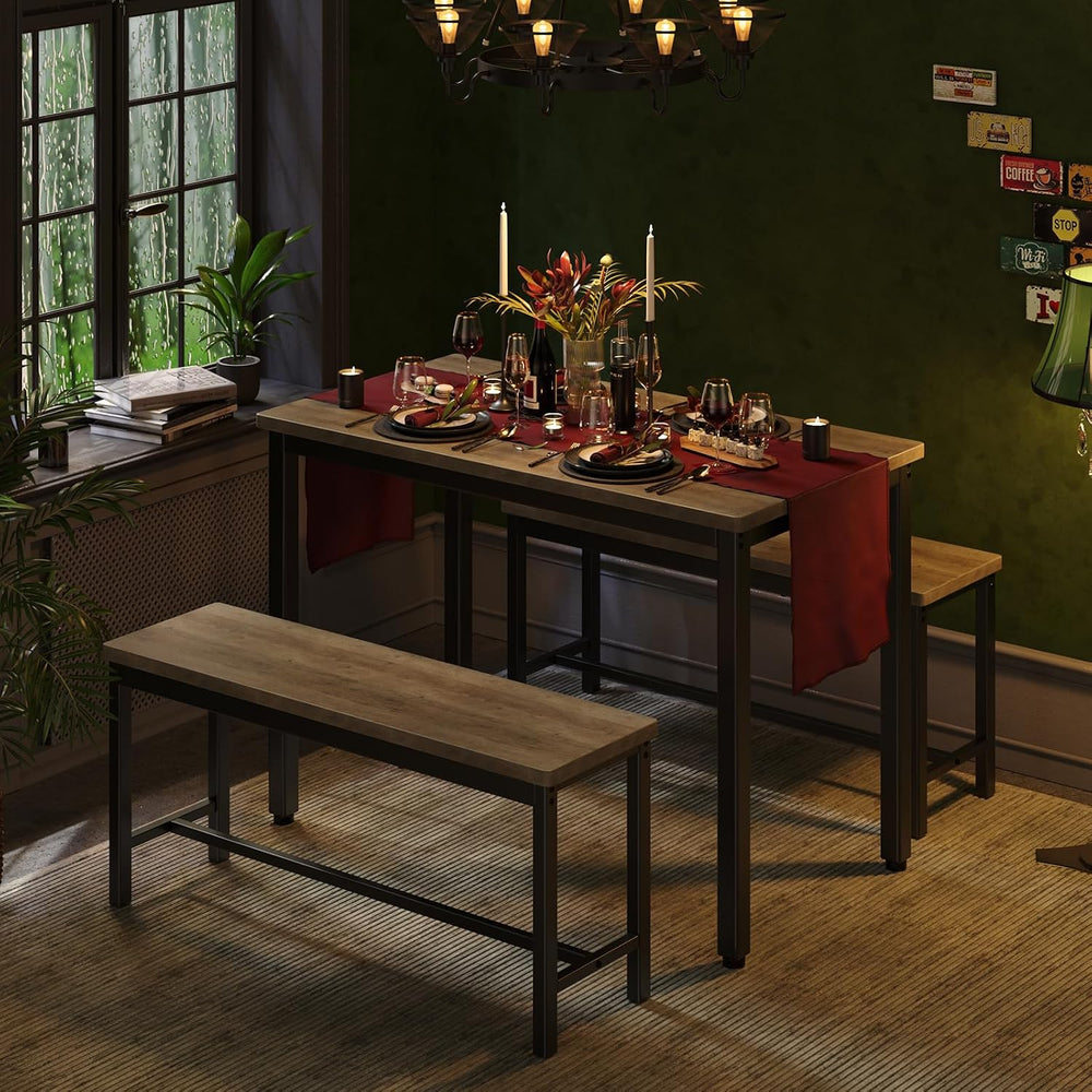 Tatub Dining Table Set for 4, 3-Piece Kitchen Table with 2 Benches, Space-Sav...