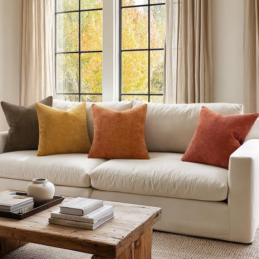 MIULEE Decorative Chenille Fall Pillow Covers Orange Brown 18x18 Pack of 4
