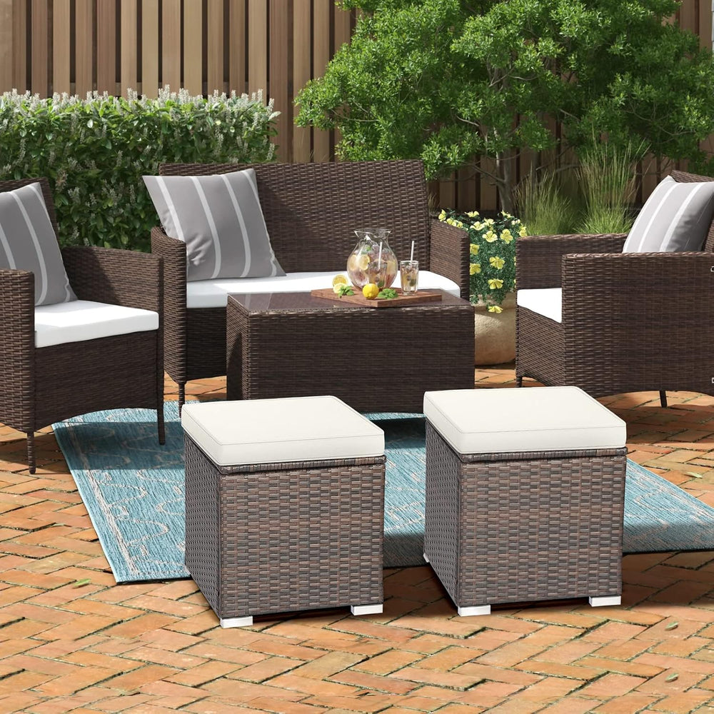 ORALNER 16" Outdoor Ottoman, Set of 2 Wicker Ottoman with Storage, All-W...