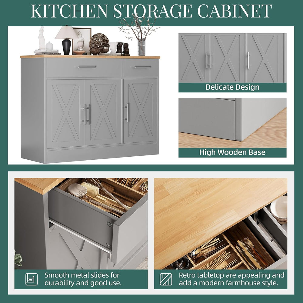 Shintenchi Modern Farmhouse Sideboard Buffet Cabinet with Storage with 3 Door...