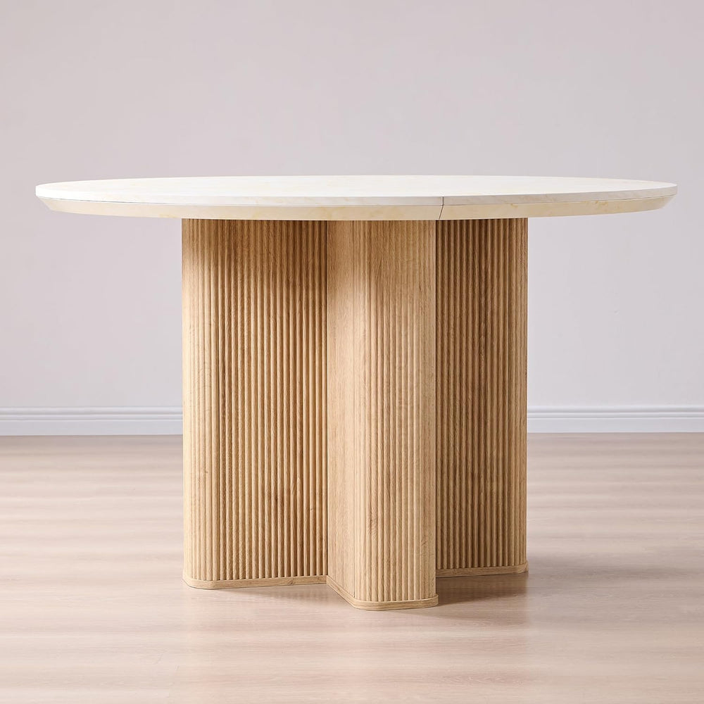 OKD Fluted Round Dining Table for 4, 47" Modern Kitchen Table with Thick...