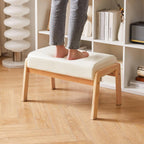 IBUYKE 14.2” H Large Foot Stool Ottoman, Rectangle PU Faux Leather Foot Rest with Padded Seat and Wood Legs, Modern Ottoman Foot Rest for Accent Chair Living Room Bedroom Couch Office, White WBD031W