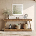 LITTLE TREE 70.87" Long Farmhouse Console Table, 2-Tier Shelf Narrow Accent Entryway Sofa Table for Living Room, Behind Couch, Hallway - Light Brown