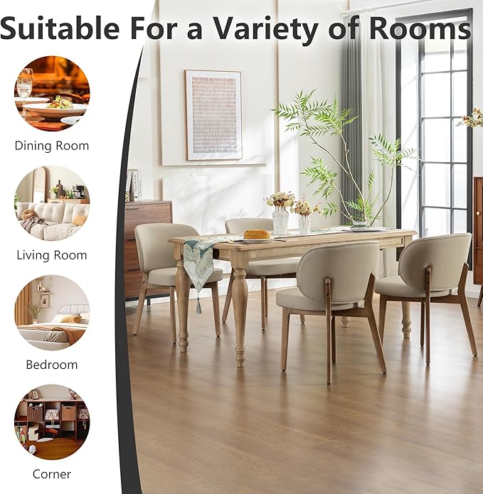 YOUNIKE Dining Chair with High Back Set of 4 Mid Century Modern Kitchen Chair Faux Leather Upholstered Armless Chair 20" Wide Padded Seat with Wooden Legs for Kitchen Dining Living Room Bedroom Khaki