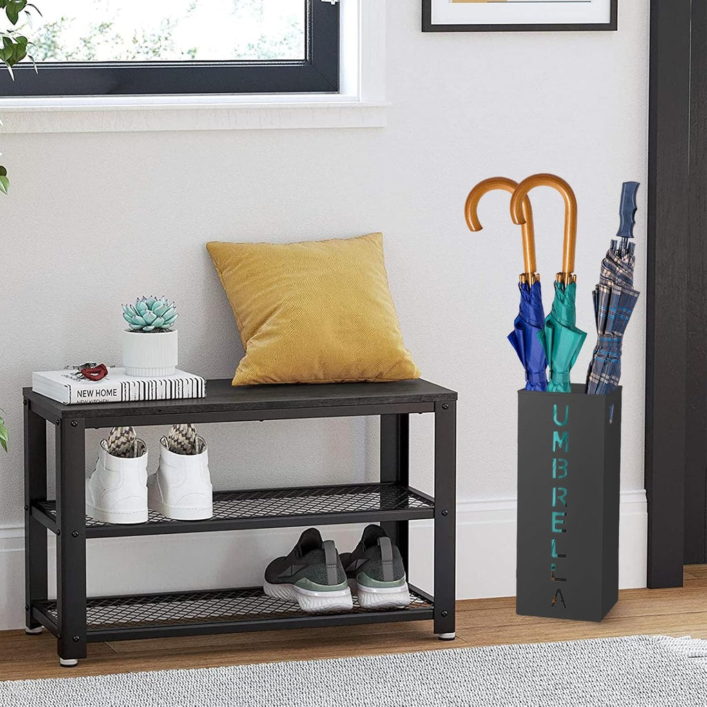 Metal Umbrella Stand, Umbrella Stand Rack for Entryway，Square FreeStanding Umbrellas Holder for Home, Office, Hotel and Supermarket(Black)