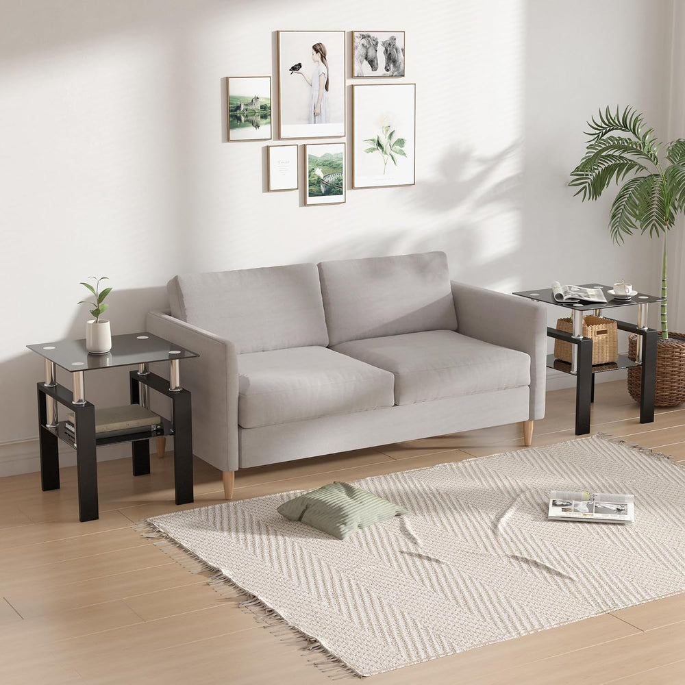 Glass Coffee Table and End Table Set of 3, 2-Tier Classic Design, Tempered Gl...