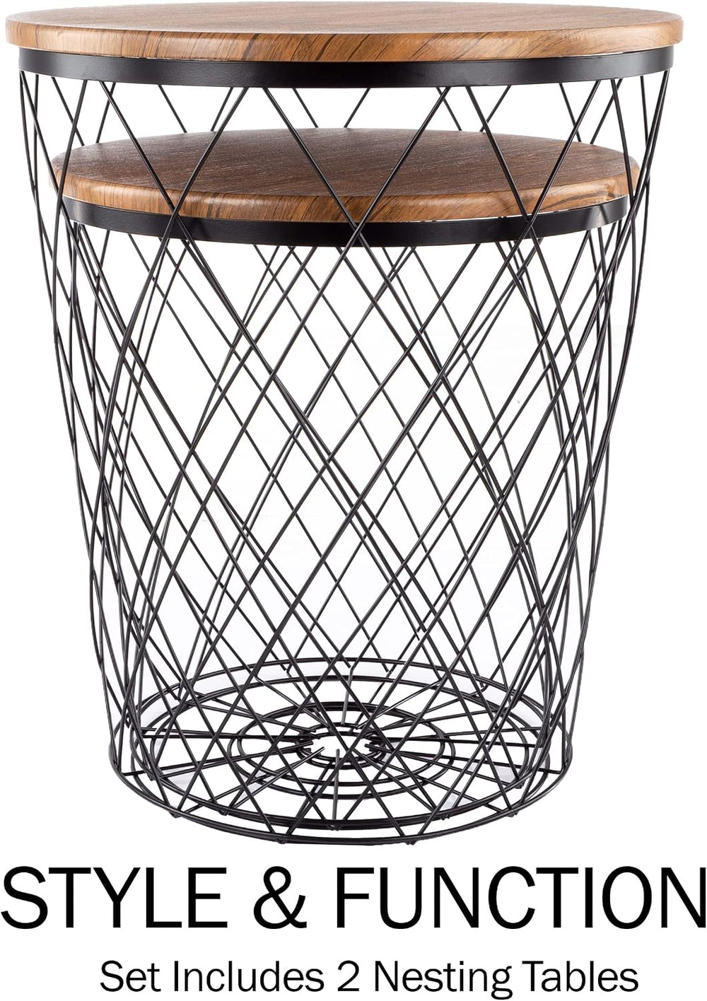 Lavish Home End Tables - Round Nesting Tables Set of 2, Brown Woodgrain | 17....