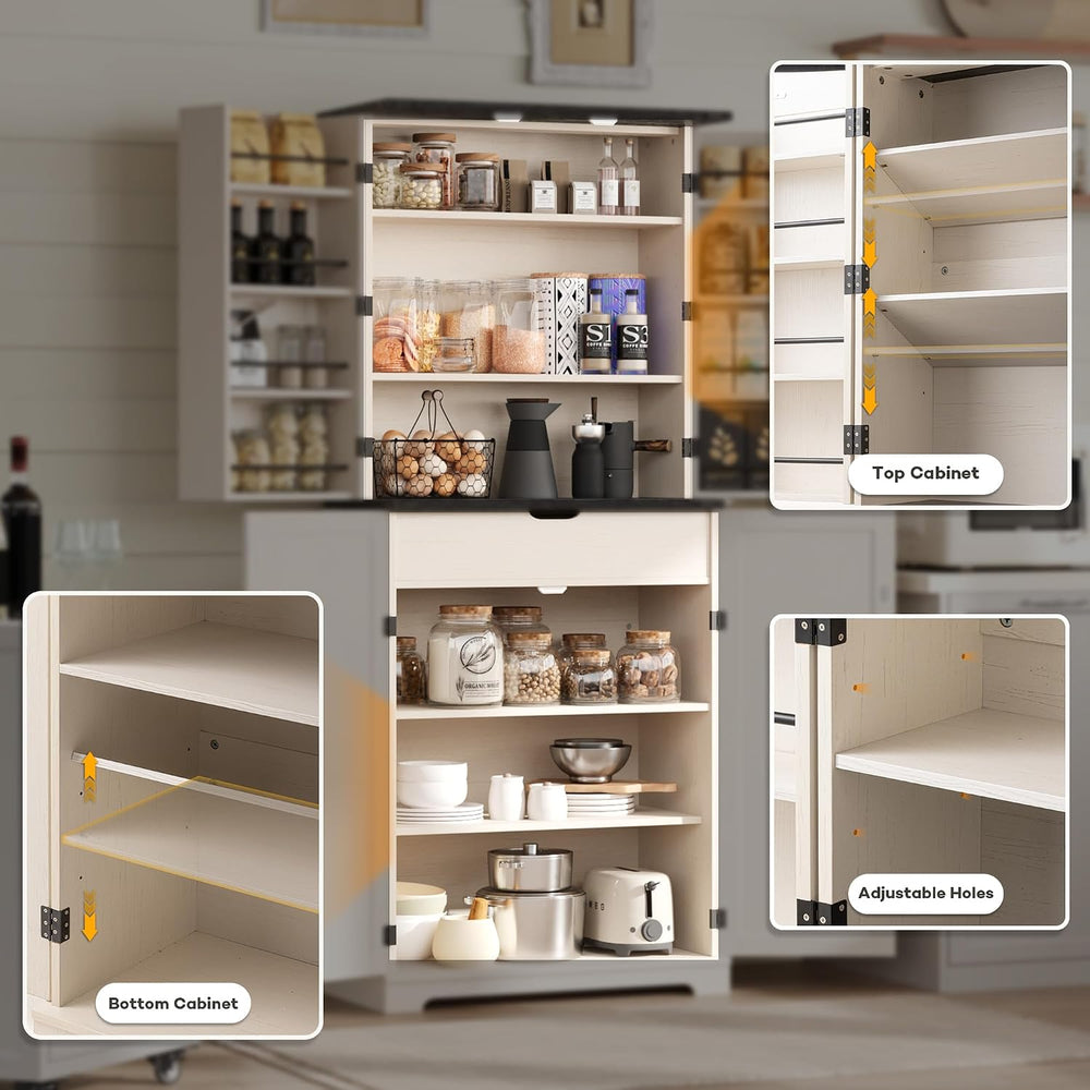 COSIEST 72'' Kitchen Pantry Cabinet, Tall Kitchen Storage Cabinet wit...