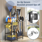 Garden Tool Organizer, Metal Yard Tool Organizer,Holds 70 Long-Handled Tools/Rakes/Brooms,Side Garden Pocket,Heavy Duty Steel Yard Tool Storage Rack for Garage,Shed, Outdoor(Black-Large)