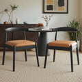 Farini Mid Century Modern Dining Chairs Set of 2, Solid Wood Frame Kitchen Chairs with PU Leather Upholstered Seat for Dining Room & Breakfast Nook,Black-Whiskey Brown