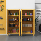 Heavy Duty 61" Lockable Pantry Cabinet, 2-Door 4-Tier Storage Cabinet with 3 Adjustable Shelves, Yellow Metal Kitchen Cabinet for Kitchen, Living Room, School Tool Storage, 61"H X 27.6"W X 13.8"D