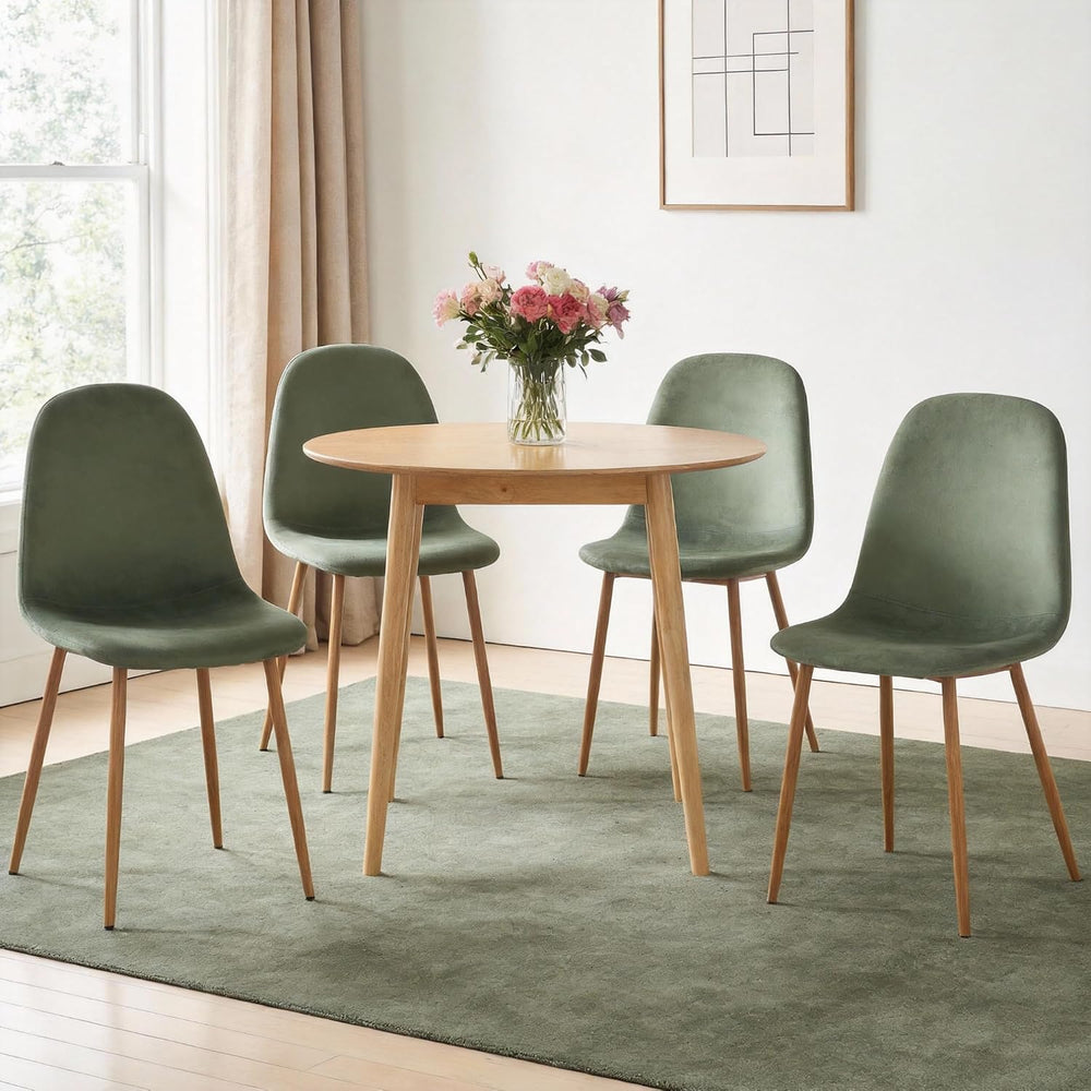 Small Dining Table Set for 4, Modern Round Dining Table with 4 Velvet Dining ...
