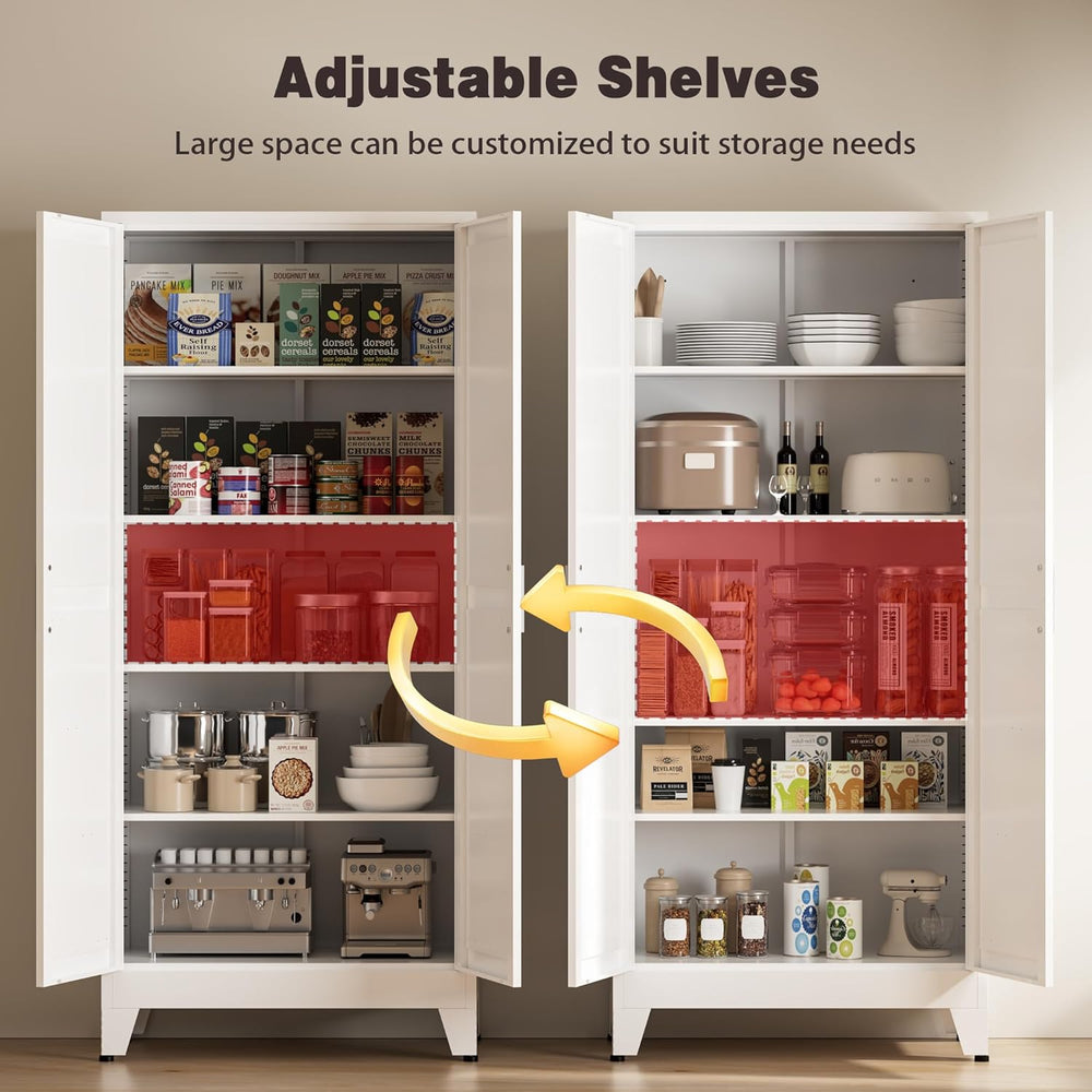 71" Tall Metal Pantry Cabinet, Kitchen Storage Cabinet with 2 Doors and ...