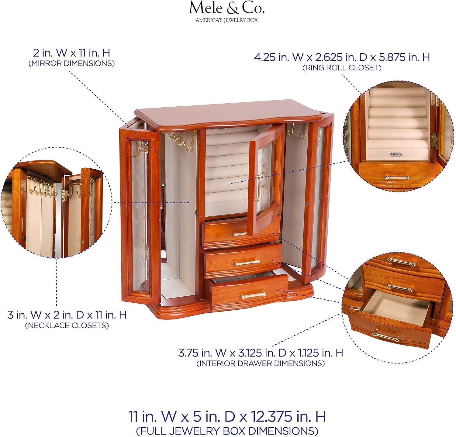 Mele and Co Richmond Wooden Jewelry Box