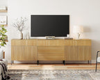 WAMPAT Fluted TV Stand for TVs up to 100", 3 in 1 Modern Entertainment Center with Storage Cabinets and 5 Drawers & 4 Doors, Wood Media TV Console Table with Storage for Living Room, Oak
