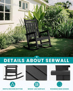 SERWALL Outdoor Rocking Chair Set of 2, HDPE Rocking Chairs for Adult, Black