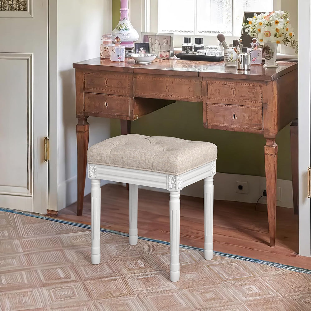 LUE BONA Upholstered Fabric Vanity Bench Seat, Makeup Stools for Vanity, Squa...