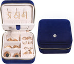 S.Leaf Travel Jewelry Organizer Boxes for Women Small Portable Necklace Earrings Bracelet Rings Travel Case Best Friend Birthday Gifts for Women Trendy (06_Suede_Touch_Navy)