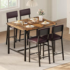 IDEALHOUSE Dining Table Set for 4 w/Footrest & Corner Protector, 5-Piece Kitchen Table Set with Counter Height Table & 4 Upholstered Bar Stools, for Kitchen Room, Apartment, Pub,Retro Brown