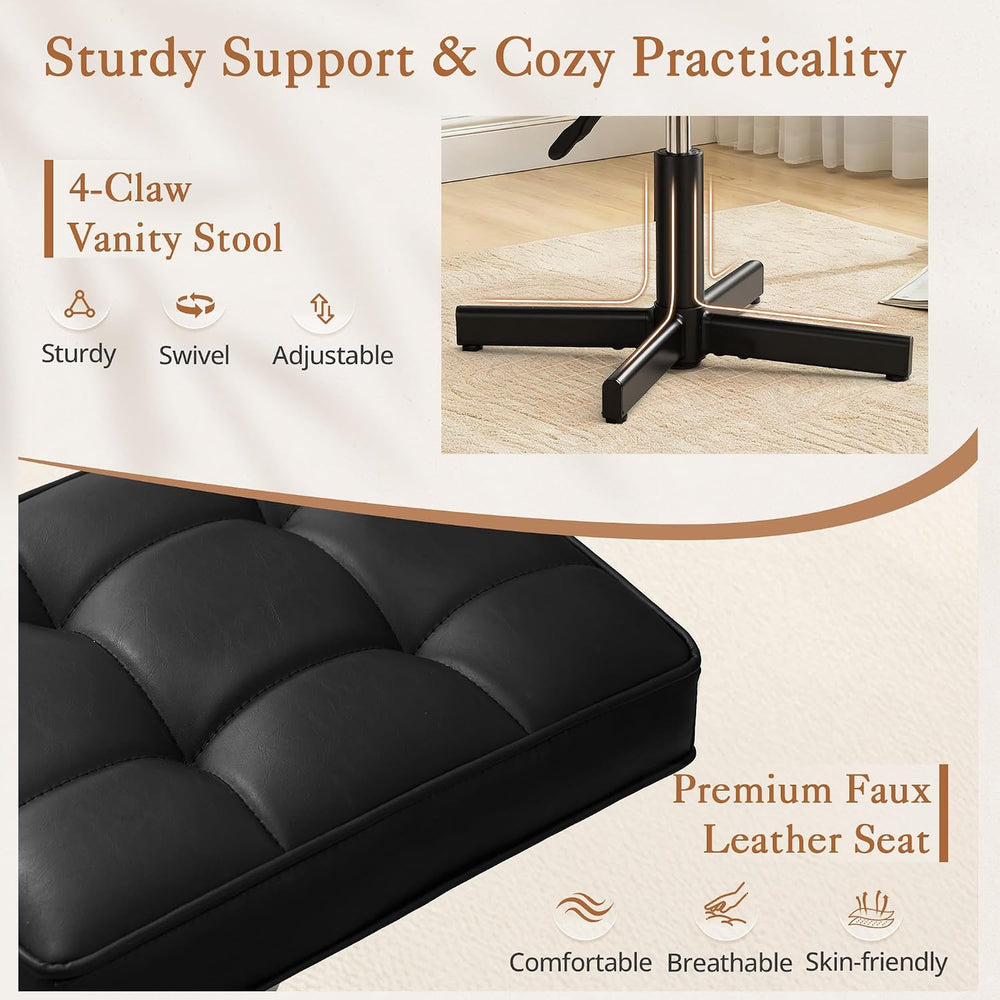 LUE BONA Adjustable Vanity Stool, Foot Rest Under Desk, 360° Swivel Vanity Ch...