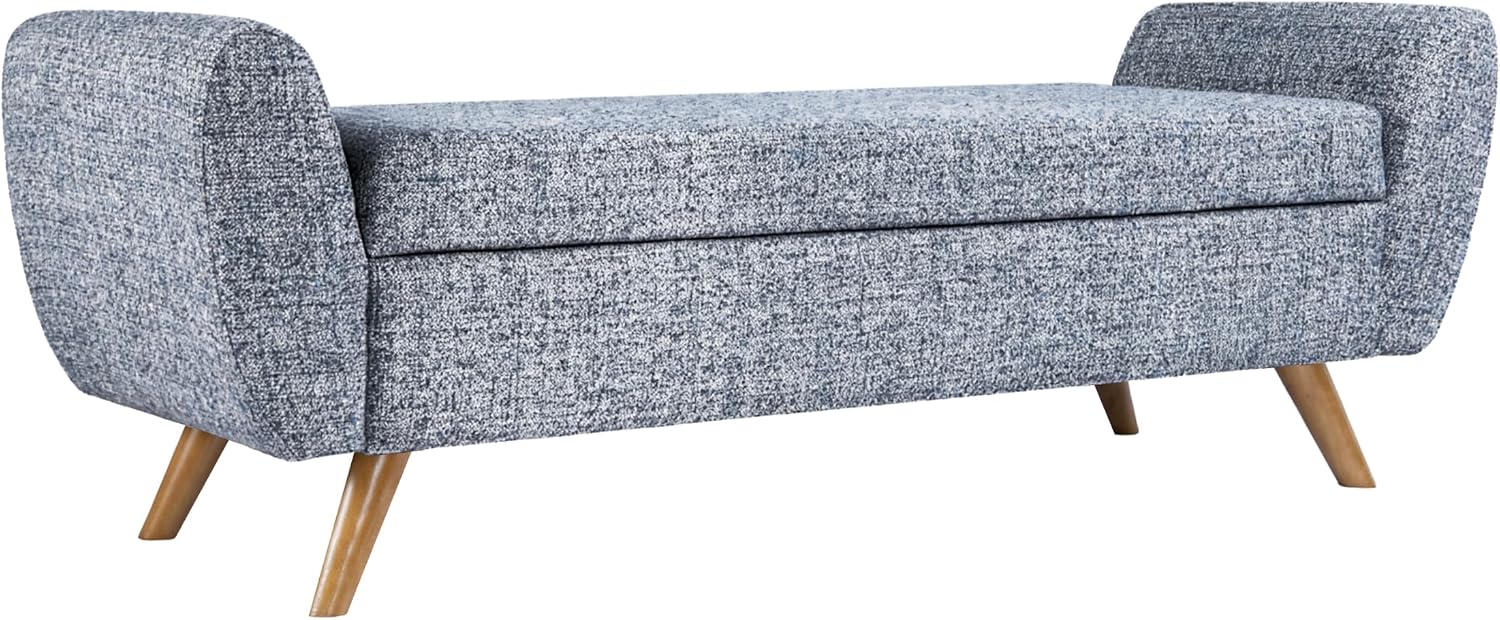 HomePop 60" Modern Storage Bench with Wood Legs - Blue Gray Woven Fabric