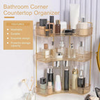 Corner Bathroom Countertop Organizer, Vanity Organizer Trays for Counter, Makeup Organizers, Perfume Tray, Skincare Shelf Storage Gifts for Women Girl Student (Yellow, 3 Tiers)
