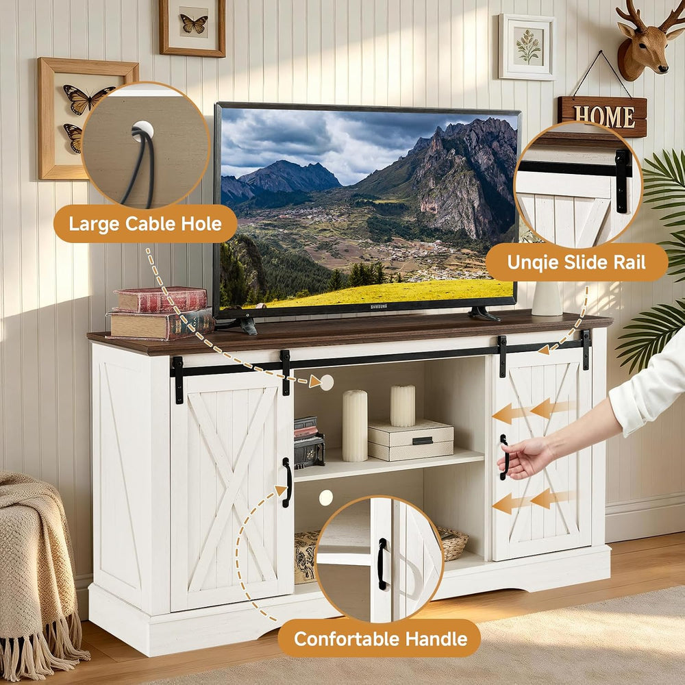 ROCKPOINT 58 Inch Farmhouse Entertainment Center,TV Stand with Sliding Barn D...