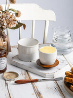 Ceramic Butter Dish With Lid, Butter Crock for Countertop, French Butter Keeper Holder for Spreadable Butter, Classic Stripe, Cream White