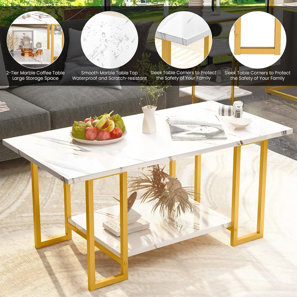 Lamerge Coffee Table Set of 3, Gold Coffee Table & 3-Tier End Table &...