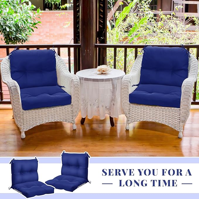 Geetery Outdoor Chair Cushions Set of 4 for Patio Lawn Furniture Wicker Rocking Dining Chairs 42x21x4 Inch High Back Seat Pads Replacement with Ties Weather-Resistant Fade-Resistant Indoor(Navy Blue)