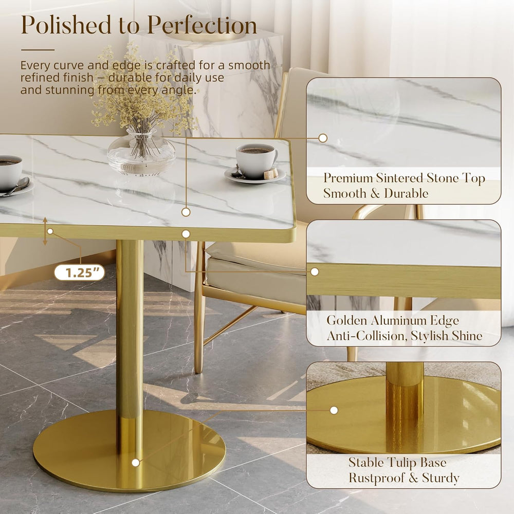 31.5'' Square Modern Dinning Table with Sintered Stone Tabletop, Gold...