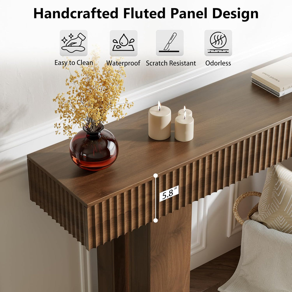 63-Inch Long Entryway Console Table with a Fluted Design, Thick Wood Farmhous...