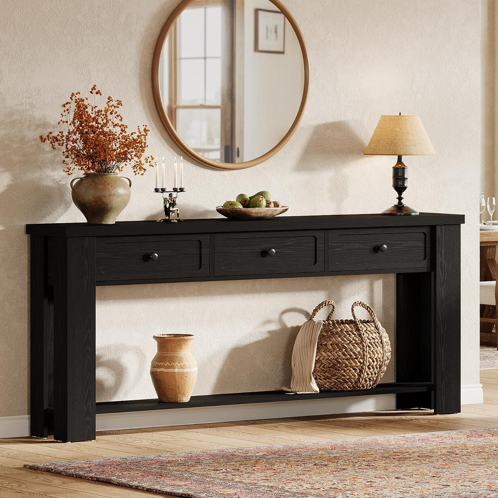 Tribesigns 70.9-Inch Long Console Table with 3 Drawers, Farmhouse Entryway Table with Storage, Rectangular Narrow Sofa Table Behind the Couch, Accent Table for Hallway, Living Room, Entry, Black