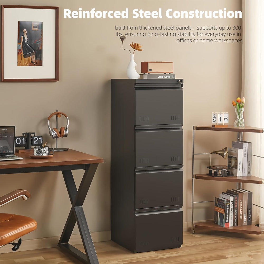Guizeeopo Metal File Cabinet with Lock, Vertical 4 Drawer File Cabinets for H...