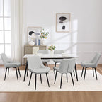 Dining Chair Set of 6, Modern Dining Chairs with Thick Cushions, Faux Leather Upholstered Kitchen Dining Room Chairs with Metal Adjustable Legs for Dining Living Room, Light Grey