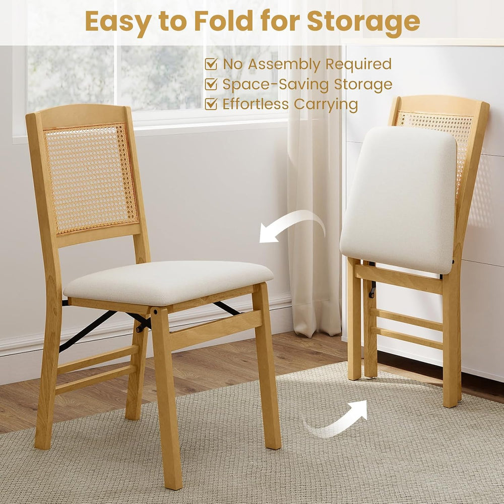 KOTEK Folding Dining Chairs Set of 2, Wooden Kitchen Chairs with Padded Seat ...