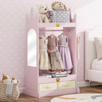 FTZxHKLX Kids Dress Up Storage with Mirror, Kids Open Hanging Armoire, Pink | Open Hanging Armoire Closet with Storage, Costume Storage Dresser with 3 Hooks, Crown-Shaped Design, Princess Style