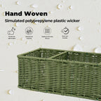 GRANNY SAYS Wicker Toilet Paper Basket Holder for Back of Toilet Baskets, Small Bathroom Basket Organizer and Storage for Tank topper, Olive Green Decor Sink Tank Tray with Dividers, 2 Pack