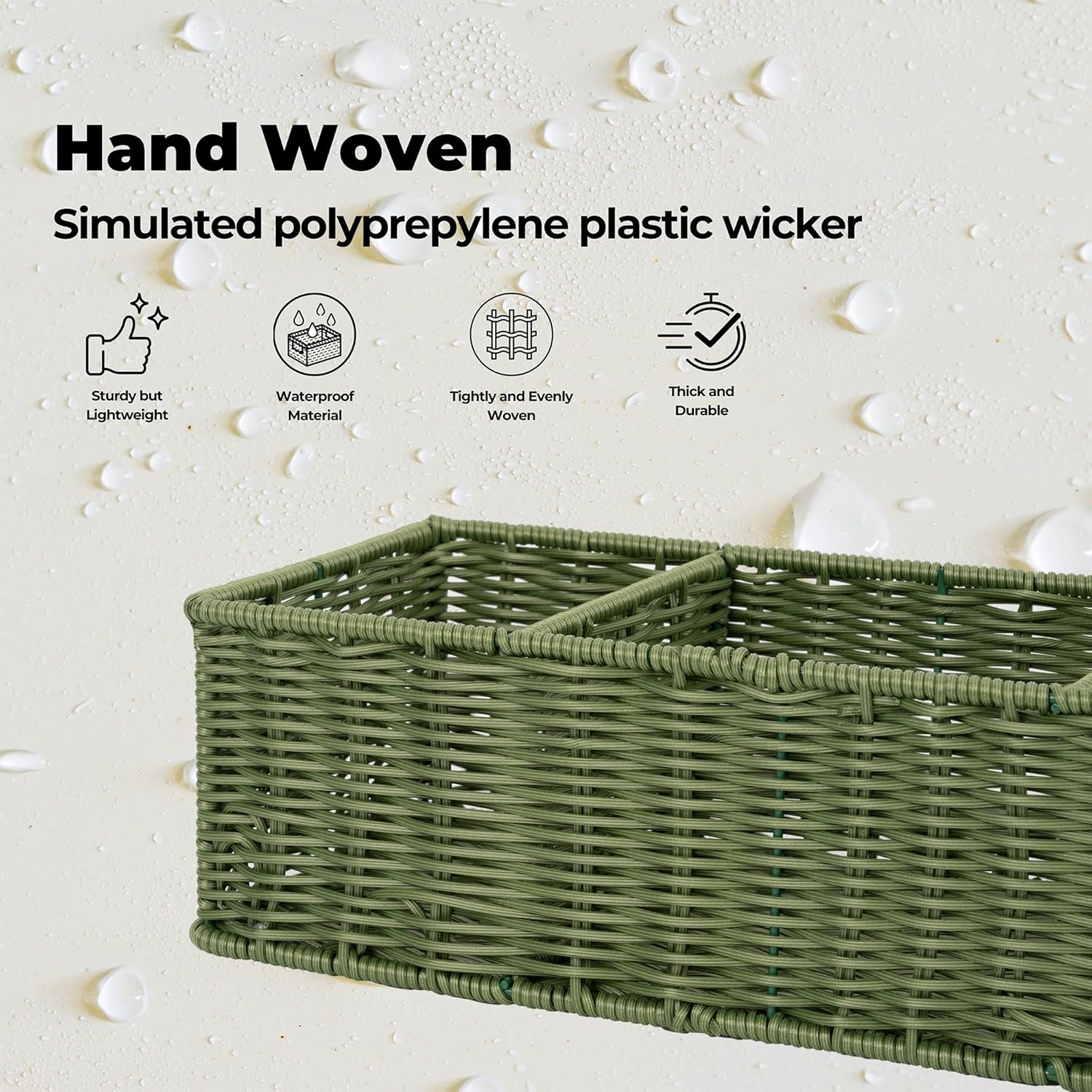 GRANNY SAYS Wicker Toilet Paper Basket Holder for Back of Toilet Baskets, Small Bathroom Basket Organizer and Storage for Tank topper, Olive Green Decor Sink Tank Tray with Dividers, 2 Pack