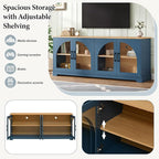 Farmhouse TV Stand with Adjustable Shelves for TVs up to 70'', Entertainment Center with Semi-Arched Glass Doors, Wood Grain Sideboard with Cable Management for Living Room, Blue