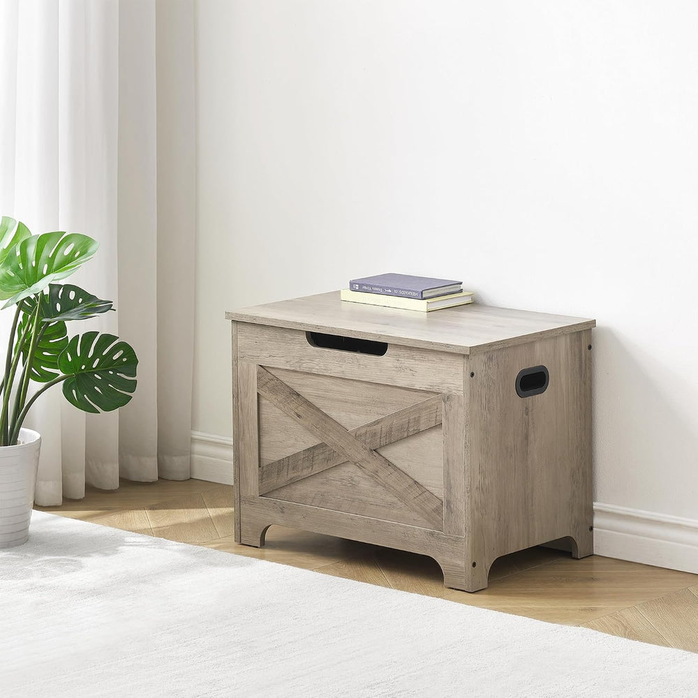 IDEALHOUSE 23.6" Storage Bench with 2 Safety Hinges, Grey | Retro Wooden...