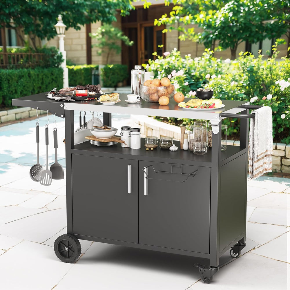 JY QAQA Outdoor Grill Cart with Storage,Patio Kitchen Island Outdoor Grill Ta...