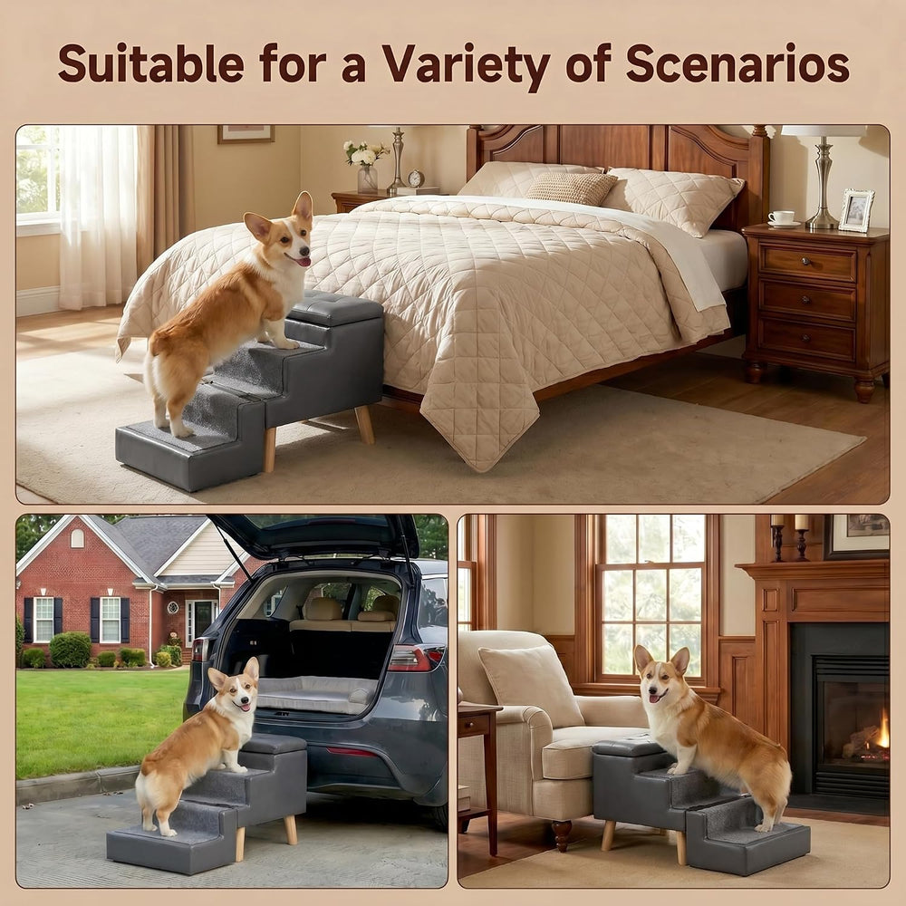 19.7" H Leather Dog Stairs for Large Dogs 3-in-1 Dog Stairs&Ottoman