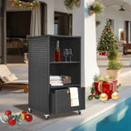 Outdoor Towel Rack for Pool Outdoor Pool Towel Storage Cabinet with Shelf & Drawer Pool Towel Holder with Rolling Wheels Hot Tub Towel Rack w/Waterproof Cover Poolside Towel Valet Caddy for Spa Black