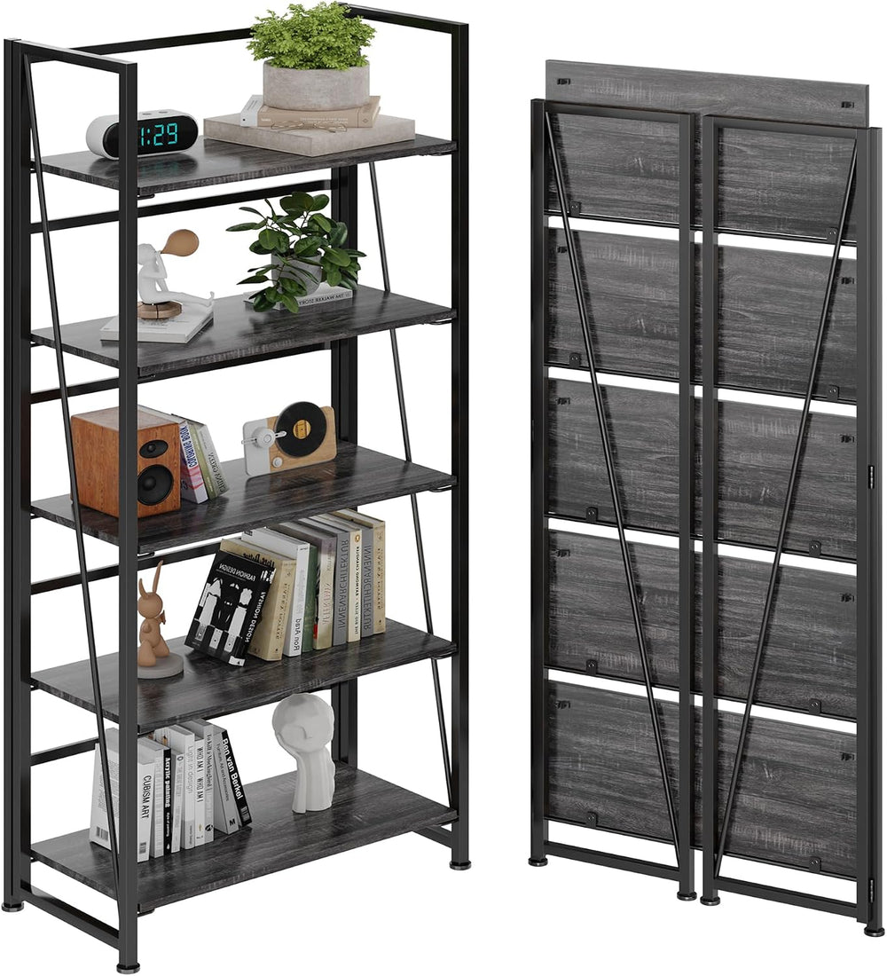 BHG Vintage Multifunctional Folding Bookshelf, No-Assembly Plant Stand Storag...