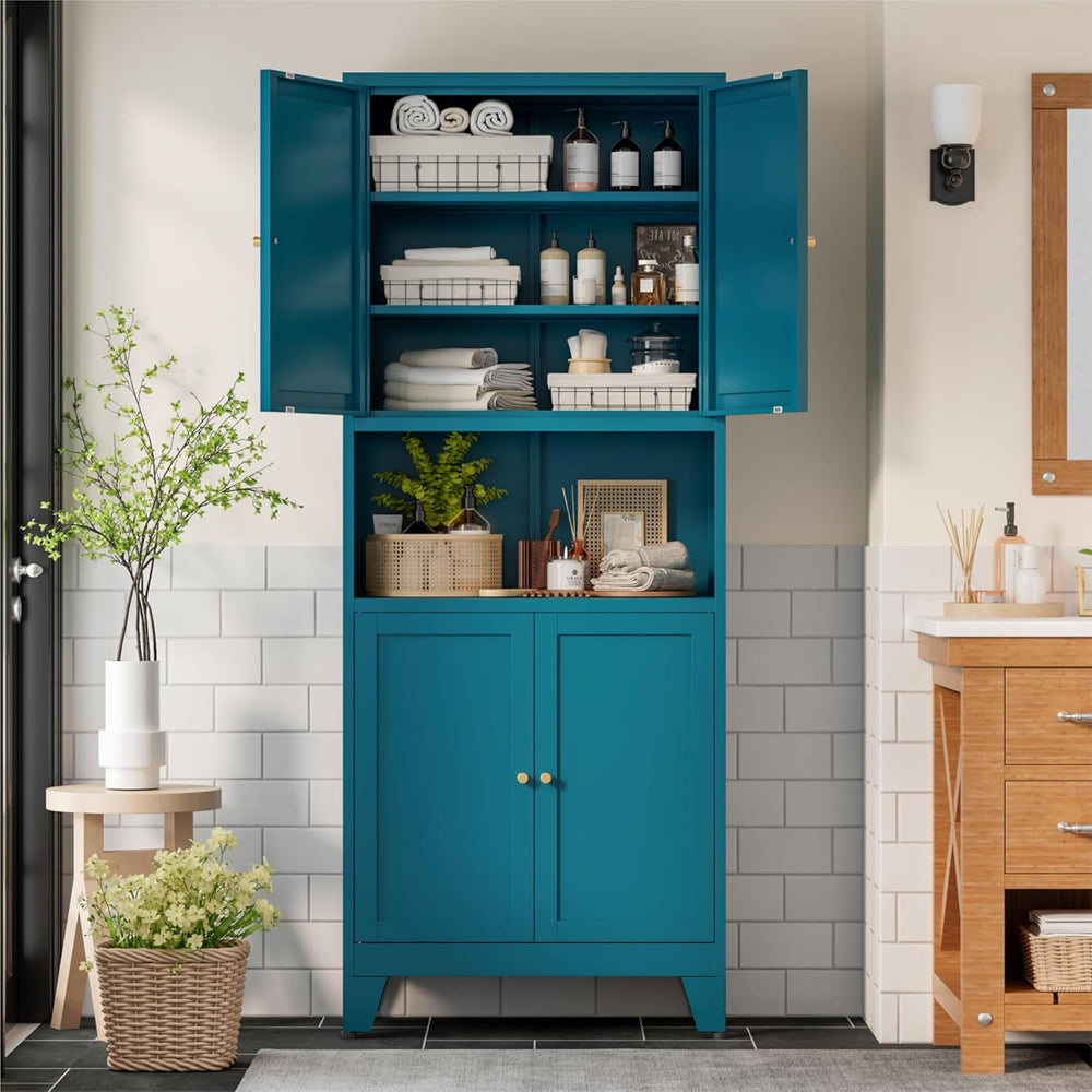 Bevivog Tall Pantry Cabinet with Microwave Shelf, 69" Metal Storage Cabi...