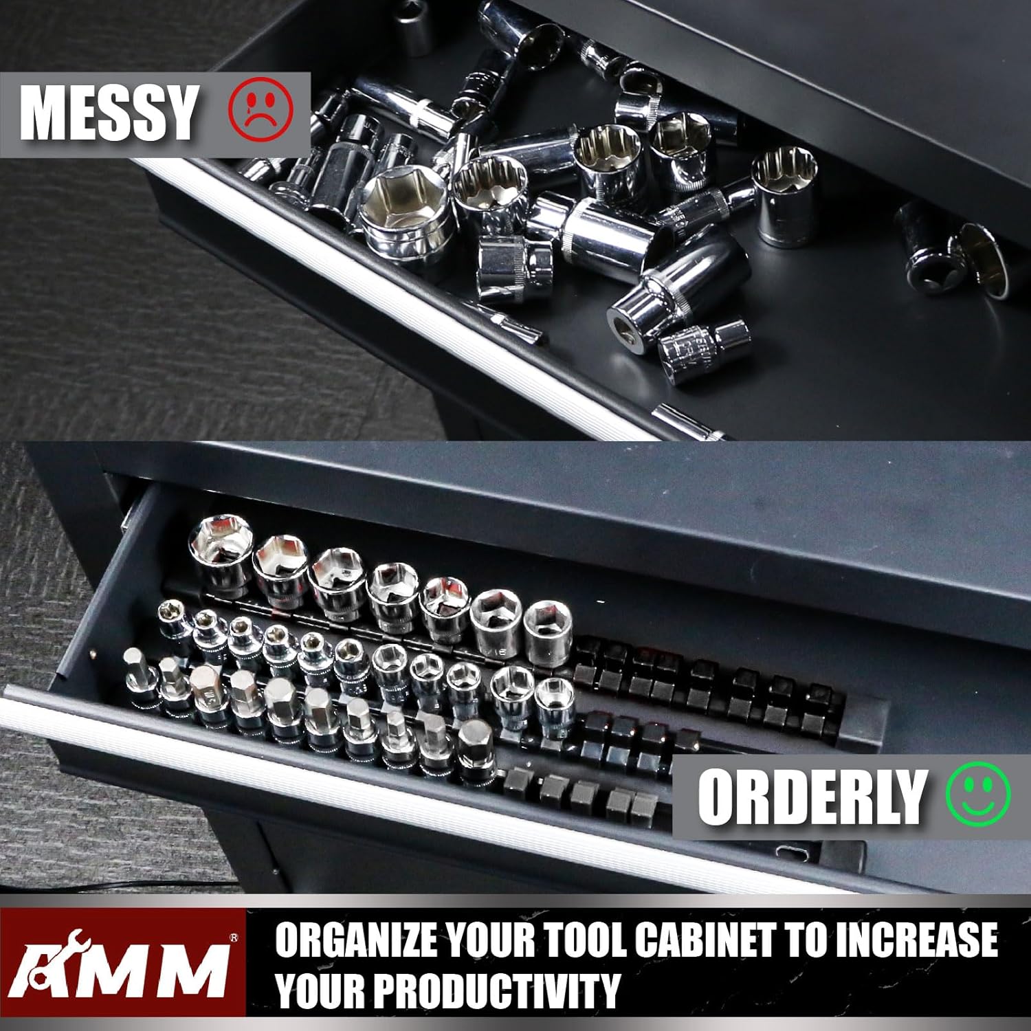 AMM 6-Piece Socket Organizer，3/8 inch Drive ABS Tools-Socket Holder，Heavy Duty Socket Racks，Premium Quality Socket Clip Rail Holder，The best tool trays in the garage