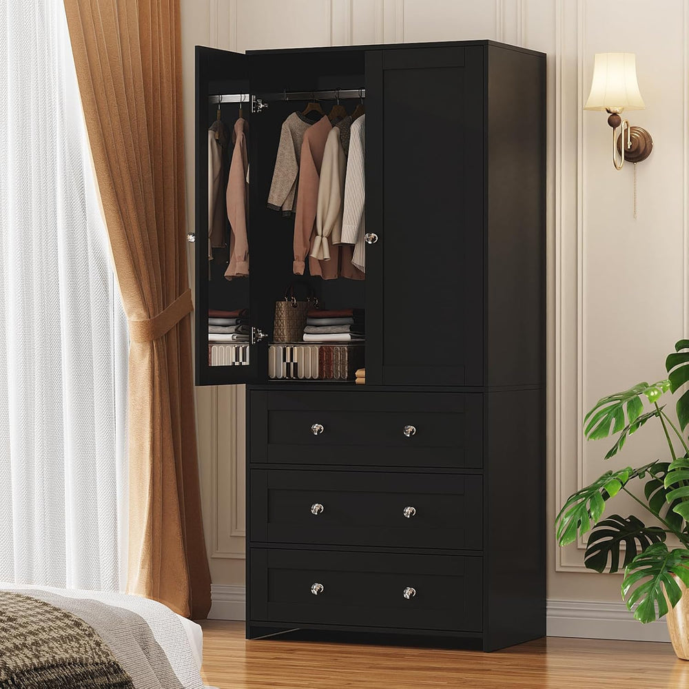 VOWNER 71" Tall Armoire Wardrobe Closet with Drawers and Mirror