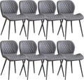 Dining Chairs Set of 8, Comfy Modern Dining Chairs with Thick Cushions, Upholstered Fabric Kitchen Side Chairs with Adjustable Metal Legs for Dining Room (Dark Grey)